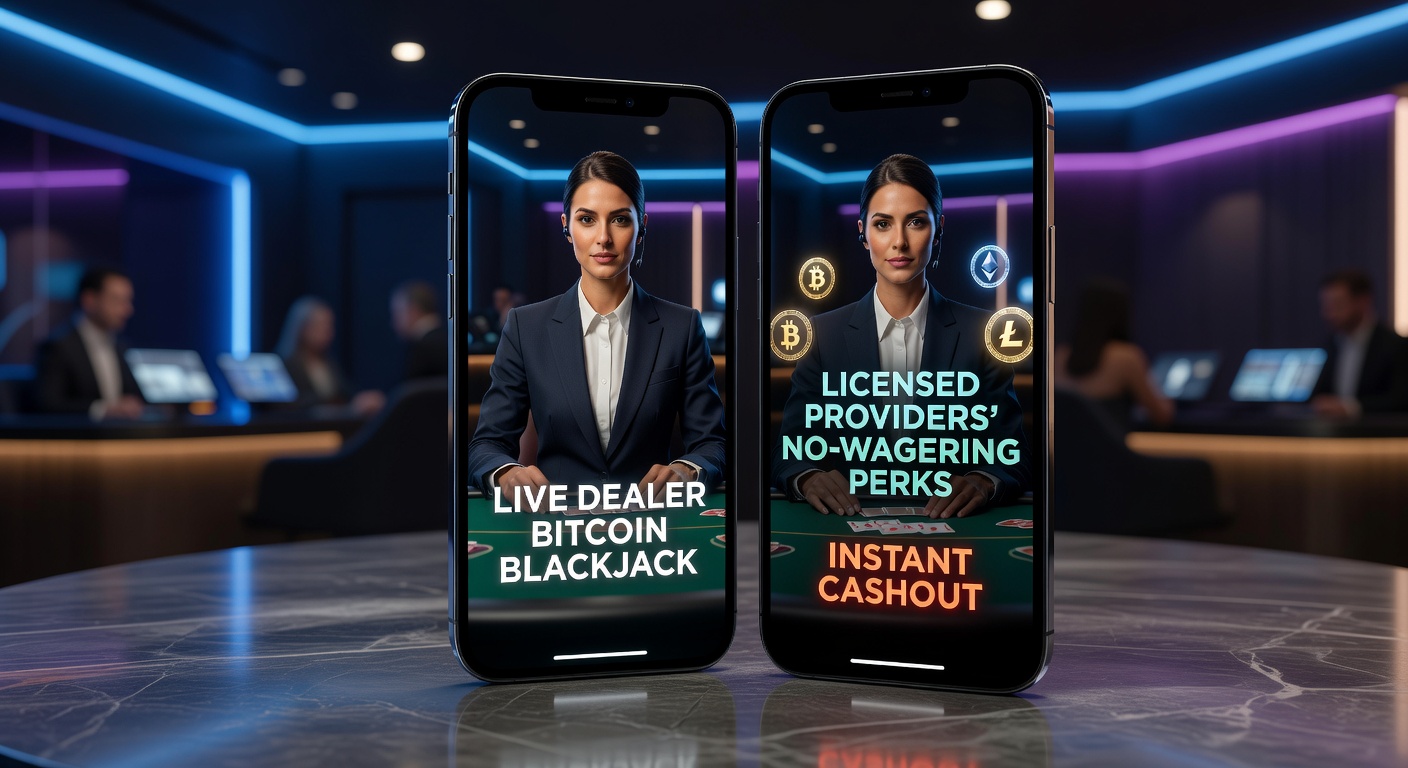 Overzicht van een elite crypto casino platform met live dealer tafels, wallet-integratie en no-wagering bonus icoontjes