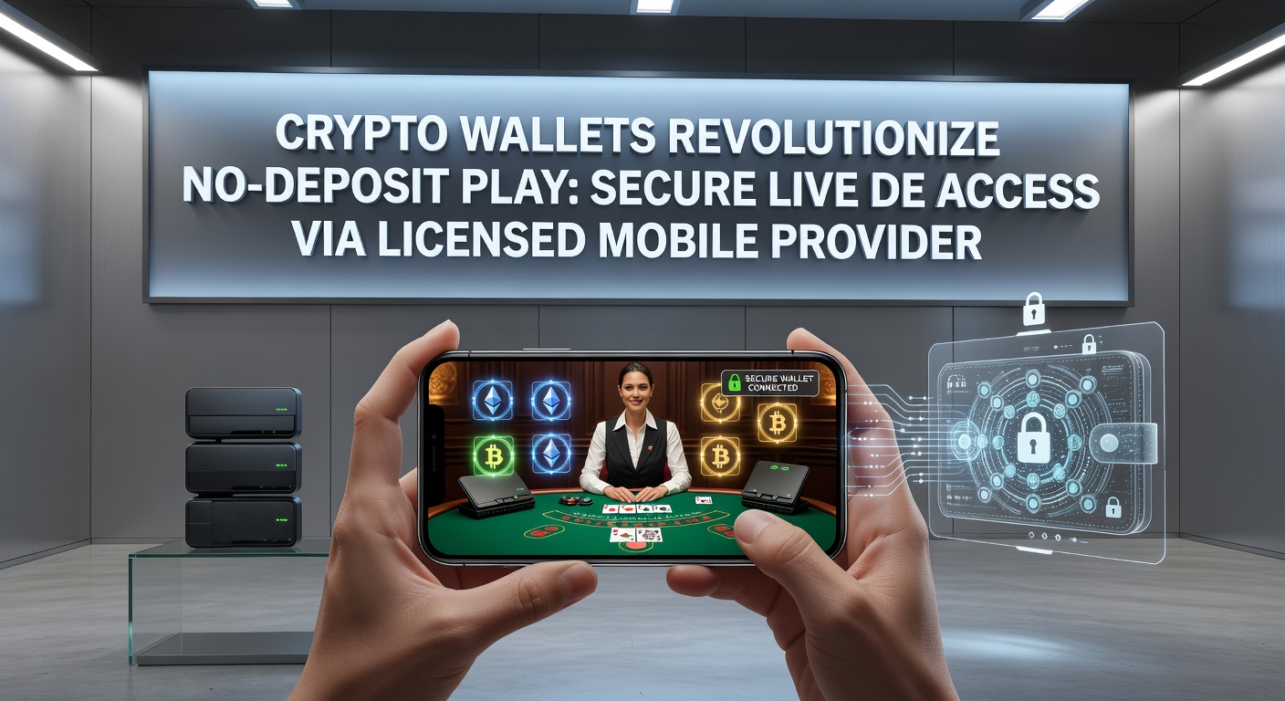 Mobiele interface met crypto-wallet integratie, live dealer roulette in actie en no-deposit bonuspop-up, omringd door licentiebadges van Europese autoriteiten