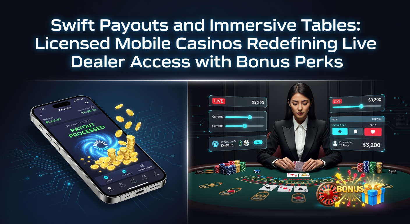 Mobiele casino-app toont live dealer blackjack-tafel met snelle uitbetalingsopties en bonusaanbiedingen op een smartphone-scherm