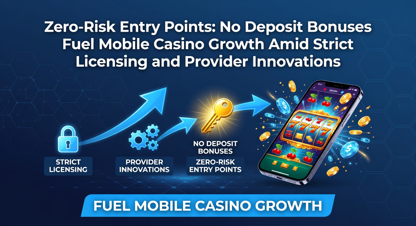 Mobiele casino-app met no-deposit bonus promotie op scherm, symboliserend risicovrije instap voor spelers